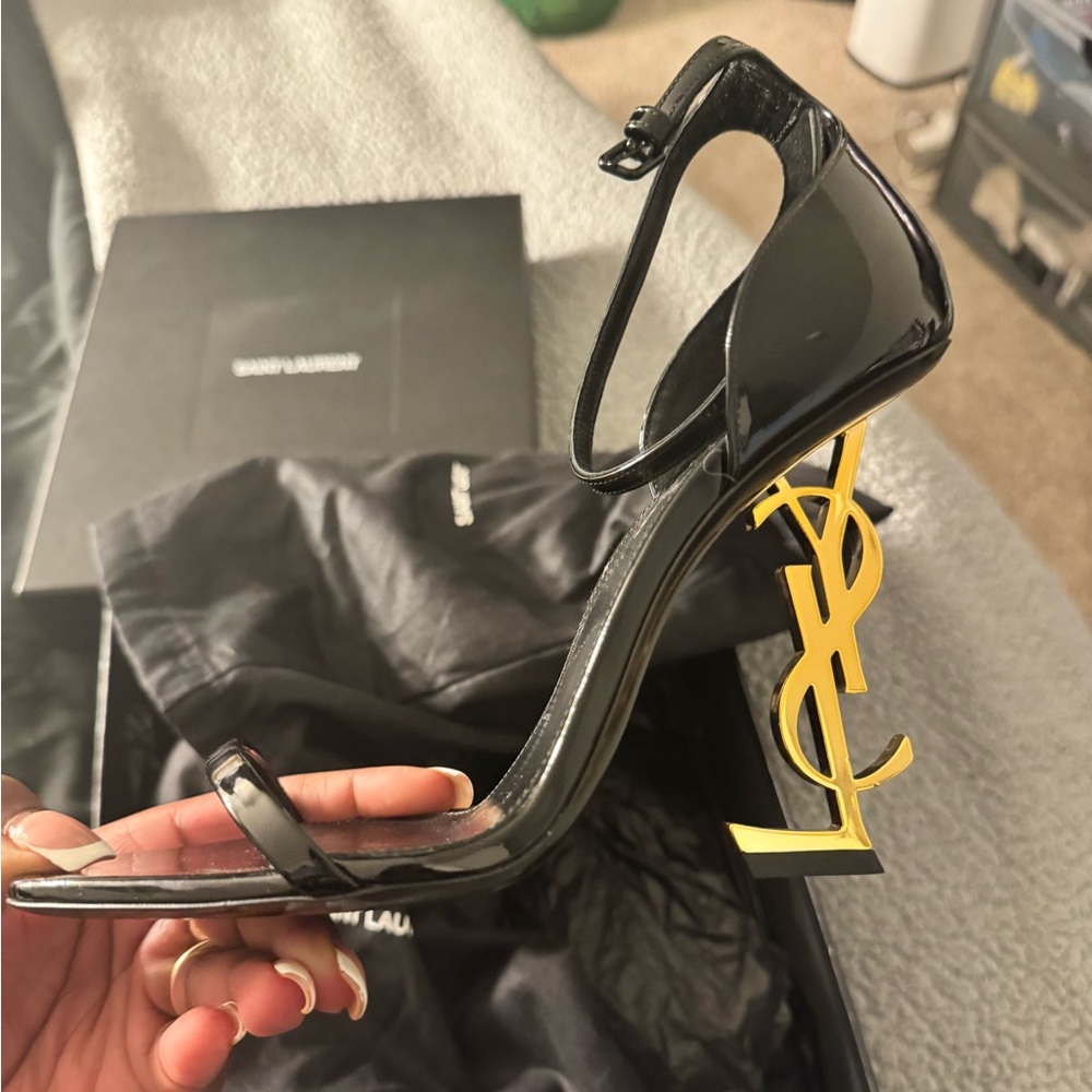 Black YSL Opyum Sandal in Patent Leather